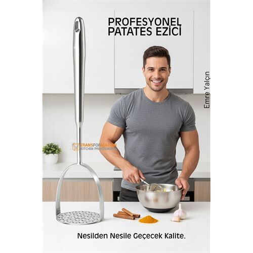 304 Paslanmaz Çelik Lüks Patates Ezici - 34 cm Profesyonel Püre Yapıcı & Mutfak Gereci