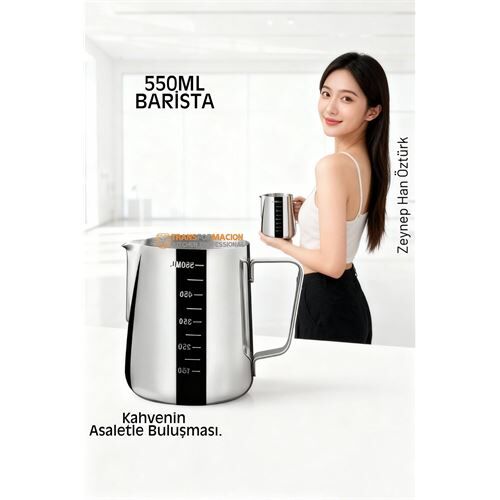 İnox 550ml Barista Süt Sürahisi - Süt Köpürtme Potu -  Paslanmaz Çelik