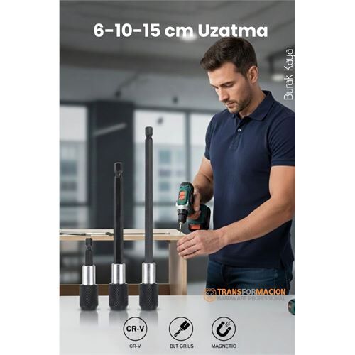 6-10-15 cm 3'lü Manyetik Uzatma Bits Adaptör Seti | Ulaşılmaz Alanlar ve Hassas Vidalama İçin