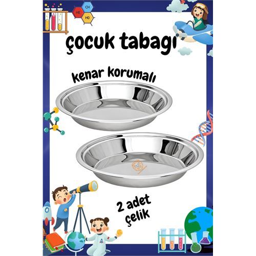 ModaCar Çocuk Tabağı Güvenli Kenarlı Çelik 2 Adet 21 cm