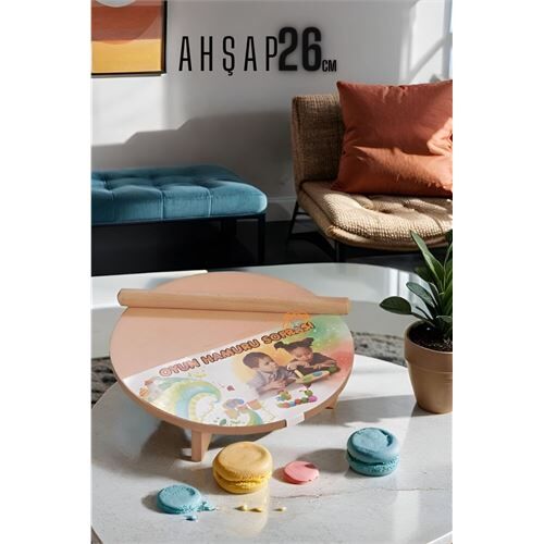 Modacar Çocuk 26 cm Ahşap Hamur Açma Masası Mini Oklava ile Oyun Hamuru Tahtası