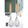Ahşap Saplı Çelik Çırpıcı - Yumurta ve Sos Çırpıcı, Mutfak Çırpıcısı, Çırpma Teli