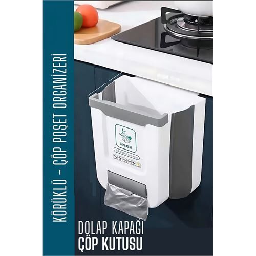Modacar Körüklü Çöp Kovası - Mutfak Dolap Kapağına Çöp Kutusu BEYAZ