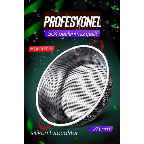 28 CM Kevgir Yuvarlak Süzgeç Profesyonel 304 Paslanmaz Çelik