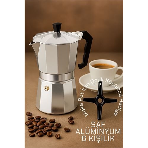 Modacar Klasik Italyan Moka Pot - 6061 Saf Alüminyum  Profesyonel Moka Pot - 6 kişilik