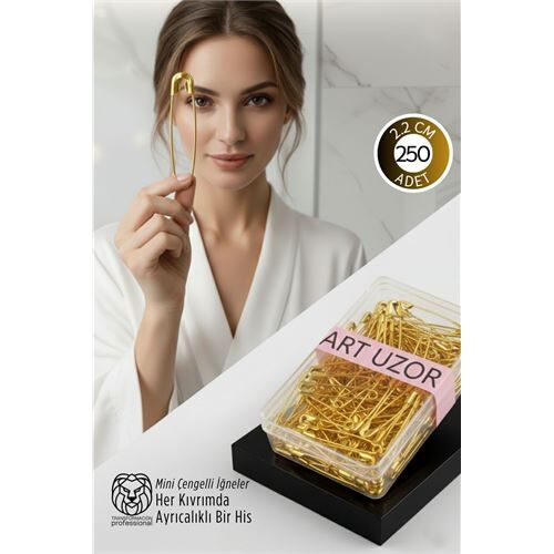 Gold Mini Çengelli İğne Seti 250 Adet - 2.2 cm Paslanmaz Metal Tasarım, Hobi ve Terzi Aksesuarı