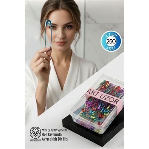 Renkli Mini Çengelli İğne Seti 250 Adet - 2.2 cm Paslanmaz Metal Tasarım, Hobi ve Terzi Aksesuarı