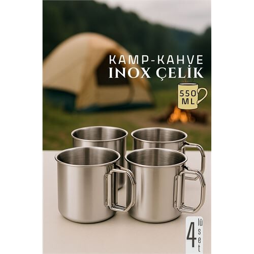 Modacar Inox Çelik Kamp Kupası - Kamp Bardağı 550 ml 4 LÜ SET