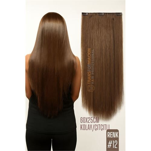 Doğal Görünümlü Düz Siyah Sentetik Kaynak Saç – RENK KOD:#12  Kolay Tak Çıkar, Işıltılı Etki!