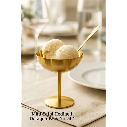 Modacar Gold Inox Çelik Ayaklı Dondurma ve Sunum Kasesi – Tatlı, Lokum ve Sunum Kabı