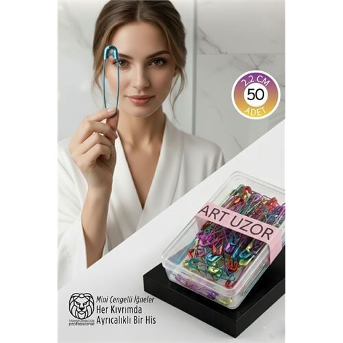 Renkli Mini Çengelli İğne Seti 50 Adet - 2.2 cm Paslanmaz Metal Tasarım, Hobi ve Terzi Aksesuarı