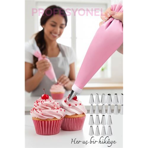 20 Uçlu Pasta Süsleme Seti – 2 Krema Torbası, Paslanmaz Uçlar, Profesyonel ve Ev Kullanımı İçin