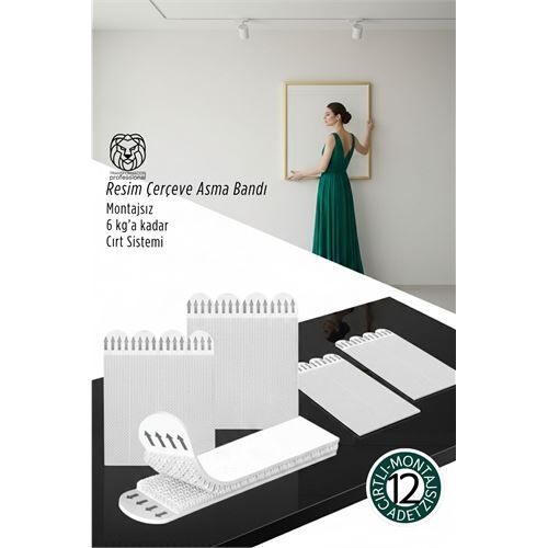 Güçlü Resim Çerçeve Asma Bandı 12'li Set - 6Kg Taşıma Kapasiteli Duvar Delmeyen Cırt Sistemi