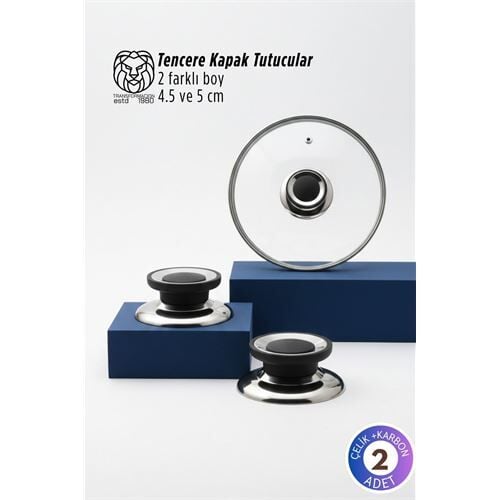 Isadora Serisi 2’li Paslanmaz Çelik Lüks Tencere Kapağı Tutucu Seti - 4.5 - 5 cm Universal