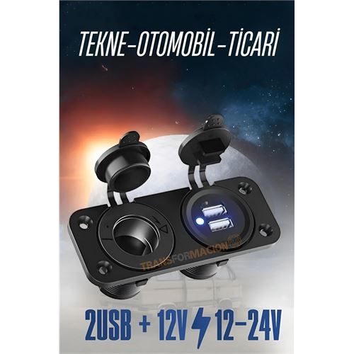 Modacar USB + 12-24 Volt Çakmak Giriş Soket Tekne Oto Kamyonet Soketi Marine Tip Soket