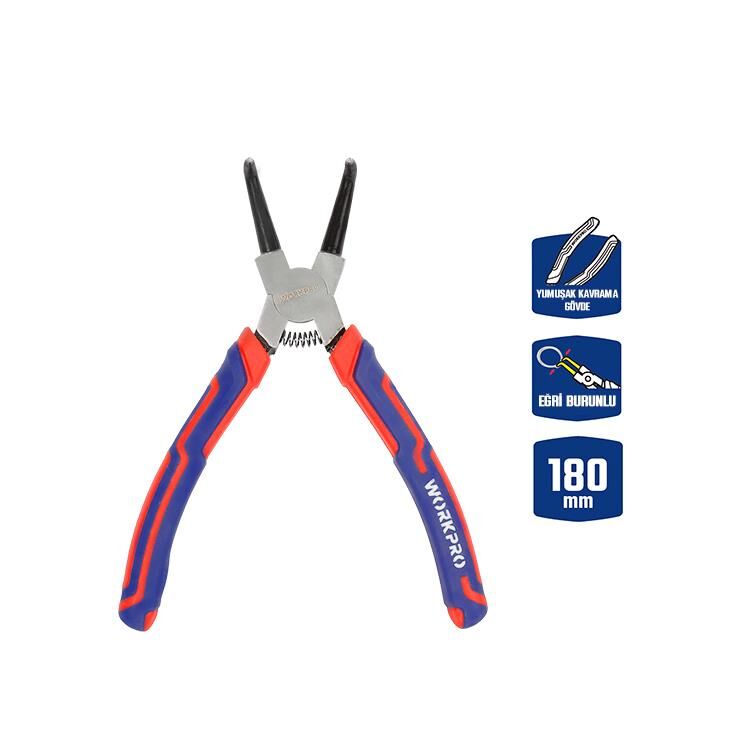 WORKPRO WP231153 180MM Cr-V Eğri Uçlu Yaylı Profesyonel Dış Segman Pensesi