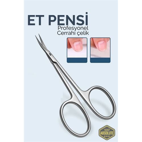 Tırnak Et Temizleme Makası - EĞİK UÇLU Kütikül Makası- Et Pensi Profesyonel Cerrahi Çelik