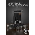 LasVegas  Siyah Ahşap Pantolon ve Etek Askı Seti 10'lu Set, Lüks Amerikan Kancalı