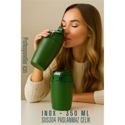 Modacar Inox Çelik Kahve Bardağı - 350 ml  SUS304 Çelik Termos Profesyonel YEŞİL