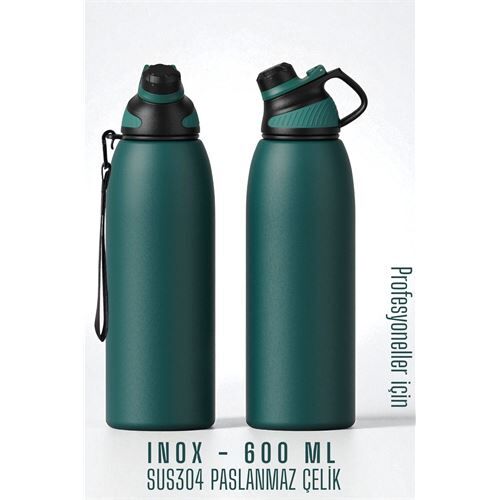 Modacar Inox Çelik Termos - 600 ml  SUS304 Çelik Termos Profesyonel YEŞİL