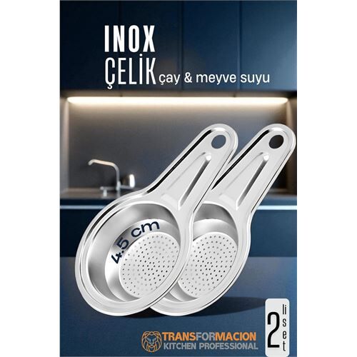 Modacar Inox Çelik Çay Süzgeci - Meyve Suyu Süzgeci  - Profesyoneller İçin 2 li SET Paslanmaz Çelik