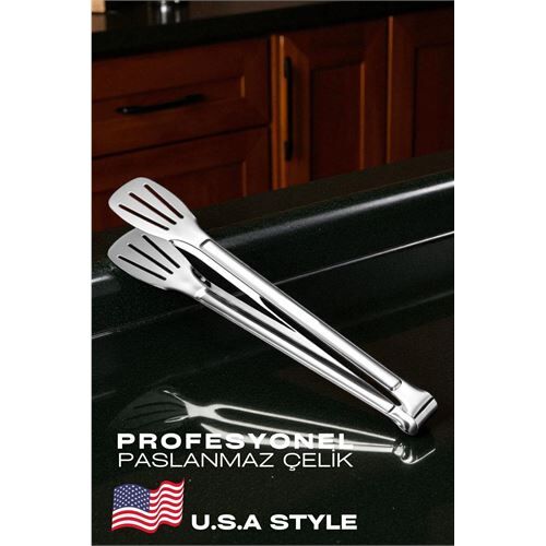 Amerikan Tip Mutfak Maşası 304 Paslanmaz Çelik Makarna Pasta Salata Çok Amaçlı Maşa