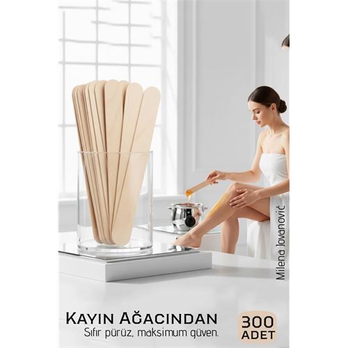 Premium Ahşap Ağda Spatulası 300’lü Paket - Profesyonel Salon Tipi Steril ve Pürüzsüz Yüzey - 14 cm