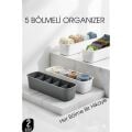5 Bölmeli Dolap ve Çekmece İçi 2’li Set Organizer Kutusu (Gri & Beyaz)