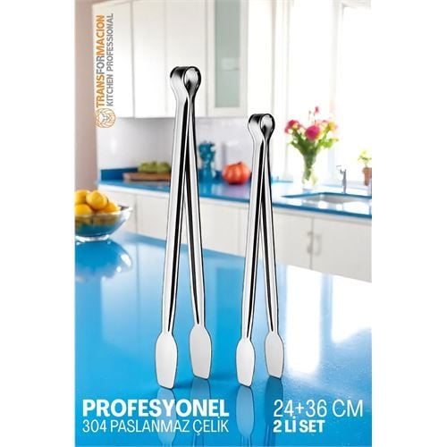 2 Boy Mutfak Maşası - Mangal Barbekü Maşası - Izgara Maşası Tava Maşası Çelik  18 ve 36 Cm