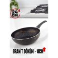 ModaCar Granit Döküm 8 Cm Derin Wok Tava - Yapışmaz Wok Tava - 24 Cm