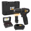 CAT DX1160 12Volt/2.0Ah Li-ion Çift Akülü Kömürsüz Profesyonel Şarjlı Darbeli Matkap + DA01901 32 Parça Aksesuar Seti