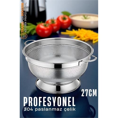 Ayaklı Kevgir - 304 Paslanmaz Çelik Profesyonel Ayaklı Süzgeç 27 Cm