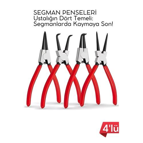 Profesyonel 4'lü Segman Pensesi Seti | 18 cm | İç Dış Eğri Düz Uçlu Yaylı Pense Takımı