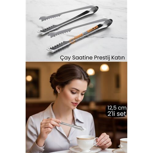 2 'li Paslanmaz Çelik Şeker Maşası - Profesyonel Sunum ve Servis Maşası Seti - 12.5 cm