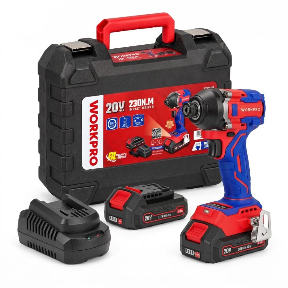 WORKPRO WP390107 20Volt 2.0Ah. Li-ion 230Nm Çift Akü Kömürsüz Profesyonel Şarjlı Darbeli Tornavida