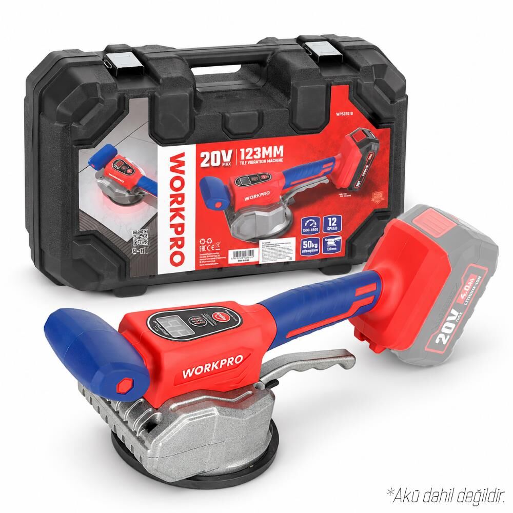 WORKPRO WP397018 20V 123MM Şarjlı Devir Ayarlı Profesyonel Seramik ve Fayans Vantuz Makinesi Aküsüz