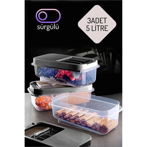 Modacar Erzak Bakliyat Saklama Kabı 3 lü Set 5 Lt Antrasit