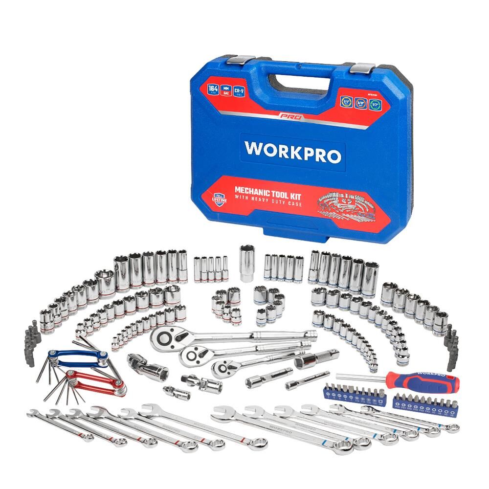 WORKPRO WP202530 1/4'’ 3/8’’ 1/2'’ Metrik/İnç 164 Parça Cr-V Ağır Hizmet Lokma ve Kombine Anahtar Takımı