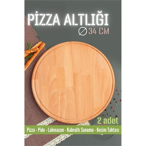Modacar Ahşap Pizza Lahmacun Pide Sunum ve Kesim Tahtası 34 cm 2 ADET
